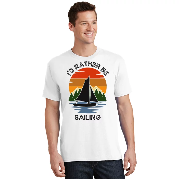 ID Rather Be Sailing Vintage Sunset Boating T-Shirt