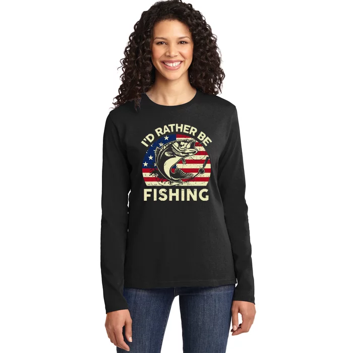 ID Rather Be Fishing Funny Fisherman Ladies Long Sleeve Shirt