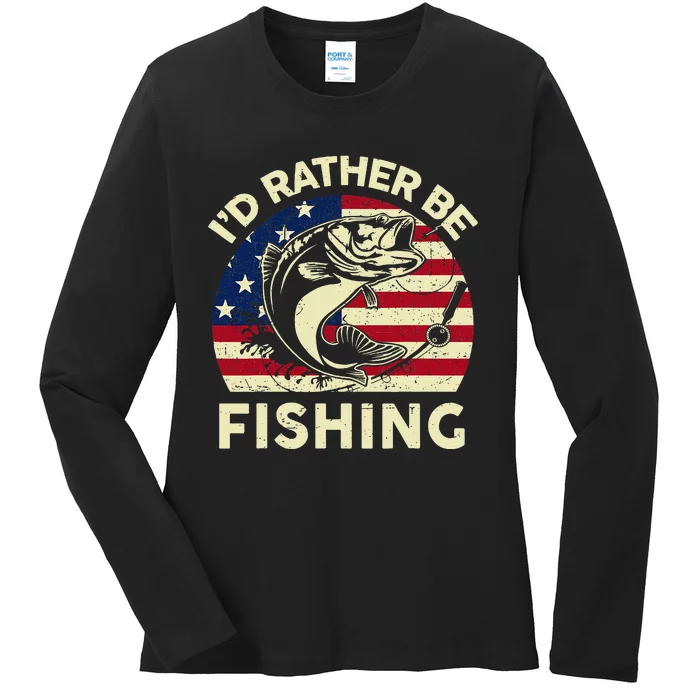 ID Rather Be Fishing Funny Fisherman Ladies Long Sleeve Shirt