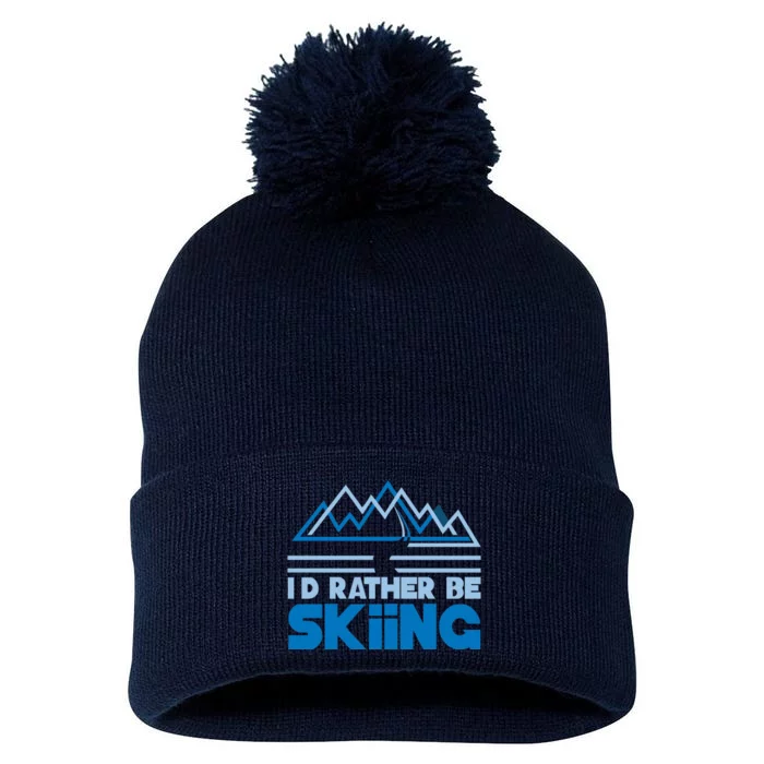 I'd Rather Be Skiing Pom Pom 12in Knit Beanie