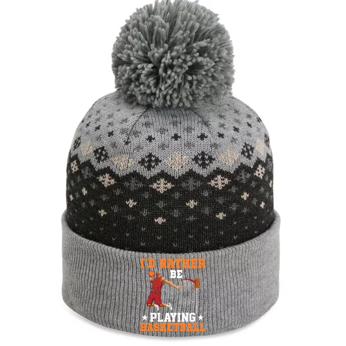 Id Rather Be Playing Basketball Gift For Sports Fan The Baniff Cuffed Pom Beanie