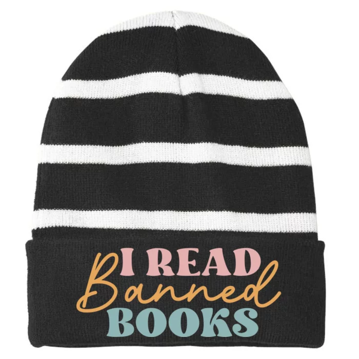 I Read Banned Books Striped Beanie with Solid Band