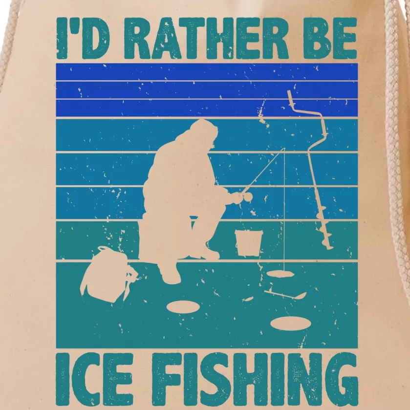 I'd Rather Be Ice Fishing Hobby Retro Gift Drawstring Bag