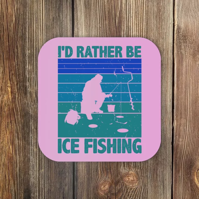 I'd Rather Be Ice Fishing Hobby Retro Gift Coaster