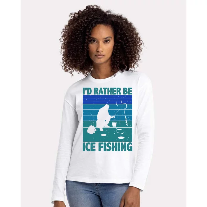 I'd Rather Be Ice Fishing Hobby Retro Gift Womens Cotton Relaxed Long Sleeve T-Shirt