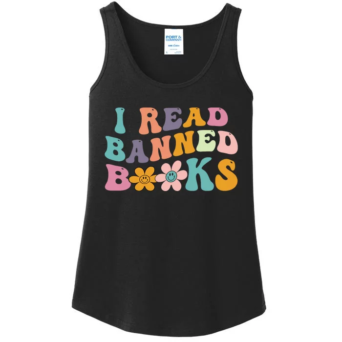 I Read Banned Books Retro Wavy Ladies Essential Tank