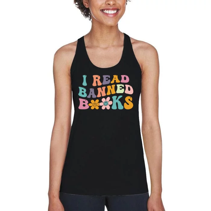 I Read Banned Books Retro Wavy Women's Racerback Tank