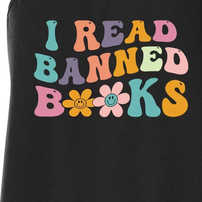 I Read Banned Books Retro Wavy Women's Racerback Tank