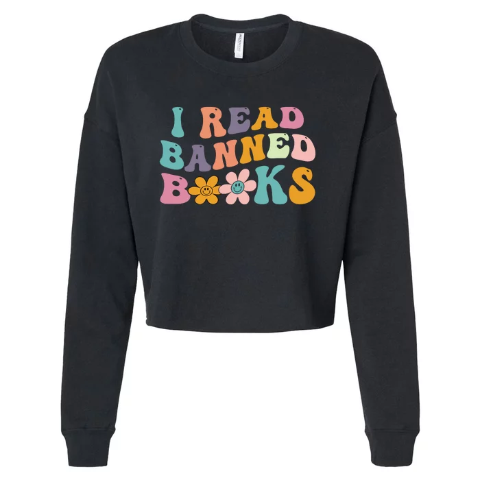 I Read Banned Books Retro Wavy Cropped Pullover Crew