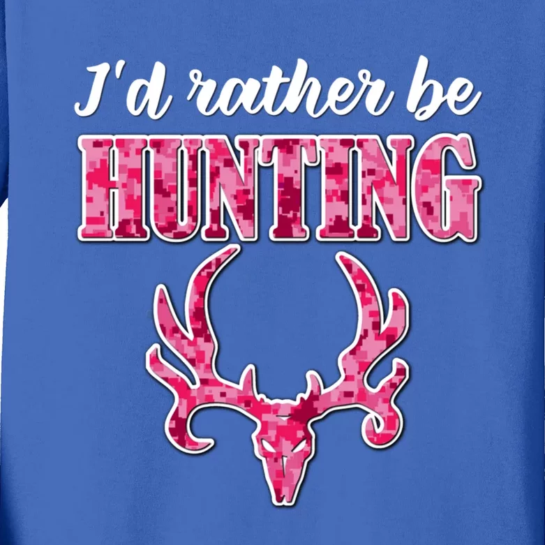 I'd Rather Be Hunting Deer Skull Pink Camo Pattern Print Mom Great Gift Kids Long Sleeve Shirt