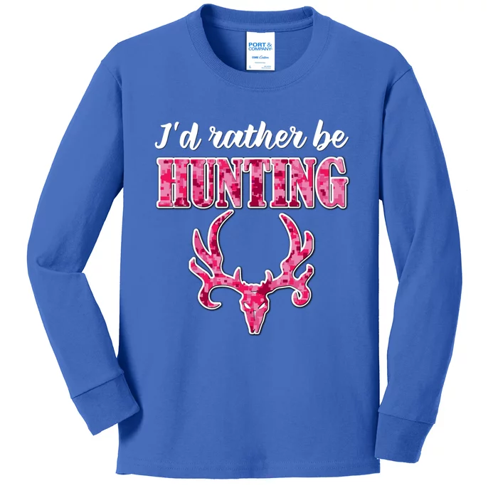 I'd Rather Be Hunting Deer Skull Pink Camo Pattern Print Mom Great Gift Kids Long Sleeve Shirt