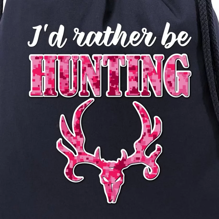 I'd Rather Be Hunting Deer Skull Pink Camo Pattern Print Mom Great Gift Drawstring Bag