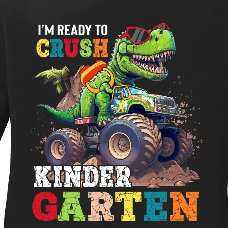 Im Ready Crush Kindergarten Dinosaur Truck Back To School Ladies Long Sleeve Shirt