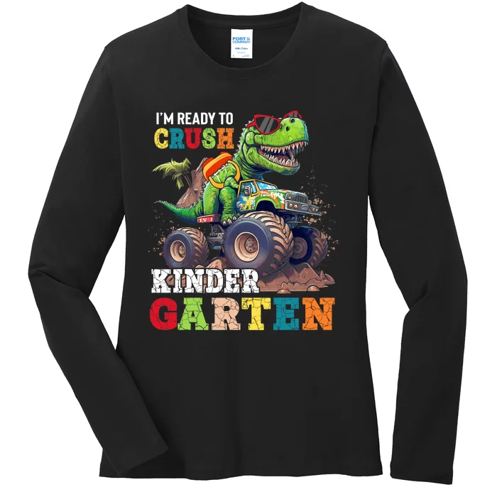 Im Ready Crush Kindergarten Dinosaur Truck Back To School Ladies Long Sleeve Shirt