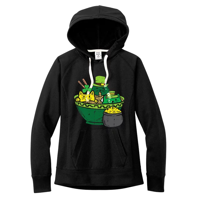 Irish Ramen Cats Cute Anime St Patricks Day Women's Fleece Hoodie