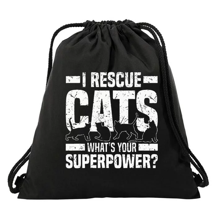 I Rescue Cats What´s Your Superpower USA Flag Rescue Cat Drawstring Bag