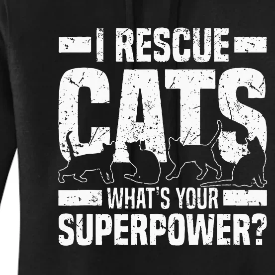 I Rescue Cats What´s Your Superpower USA Flag Rescue Cat Women's Pullover Hoodie