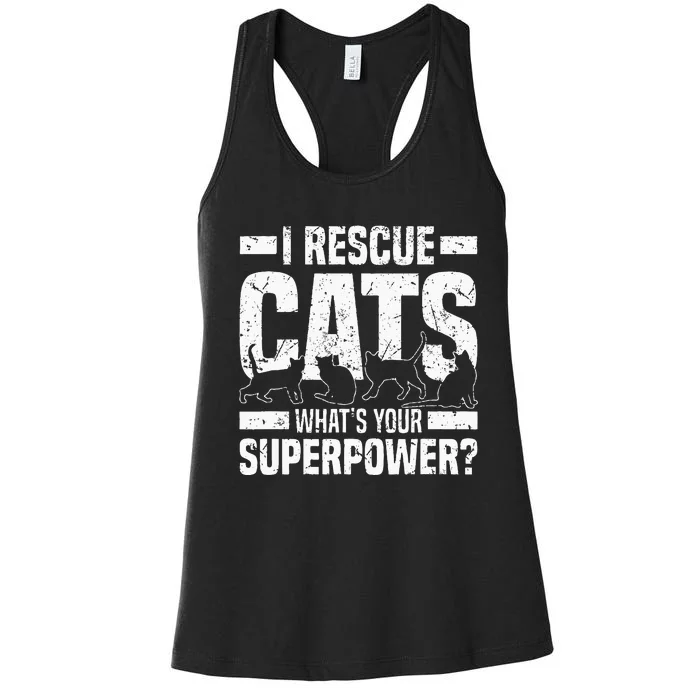 I Rescue Cats What´s Your Superpower USA Flag Rescue Cat Women's Racerback Tank