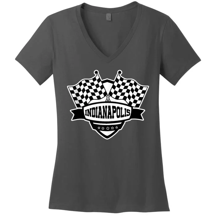 Indianapolis Racing Checkered Flag Women's V-Neck T-Shirt