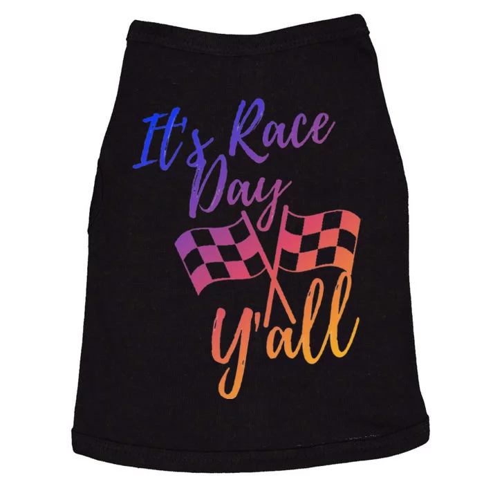 Its Race Day Yall Checkered Flag American Flag Race Doggie Tank