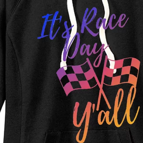 Its Race Day Yall Checkered Flag American Flag Race Women's Fleece Hoodie