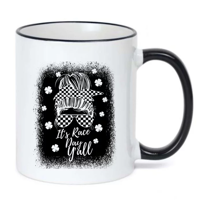 It's Race Day Y’all Messy Bun Mom Racing St Patricks Day Gift Black Color Changing Mug