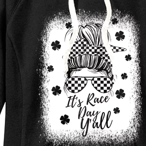 It's Race Day Y’all Messy Bun Mom Racing St Patricks Day Gift Women's Fleece Hoodie