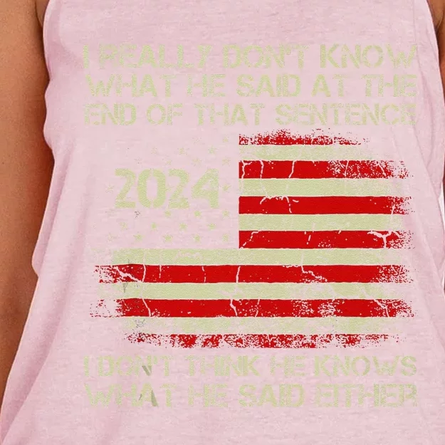 I Really Don’T Know What He Said At The End Of That Sentence Women's Knotted Racerback Tank