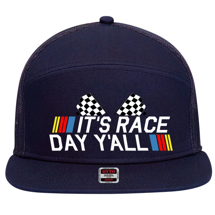 It's Race Day Yall Funny Racing Drag Car Truck Track Wo's 7 Panel Mesh Trucker Snapback Hat