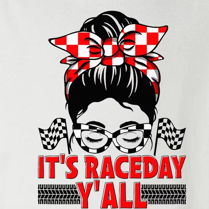 It's Race Day Y'all Checkered Flag Racing Messy Bun Toddler Long Sleeve Shirt