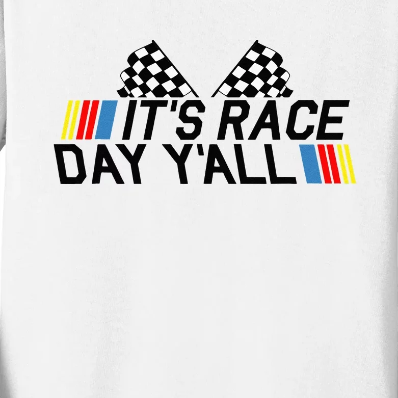 Its Race Day Yall Funny Racing Drag Car Truck Track Womens Kids Long Sleeve Shirt