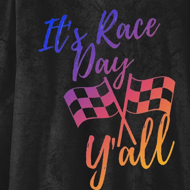 Its Race Day Yall Checkered Flag American Flag Race Hooded Wearable Blanket