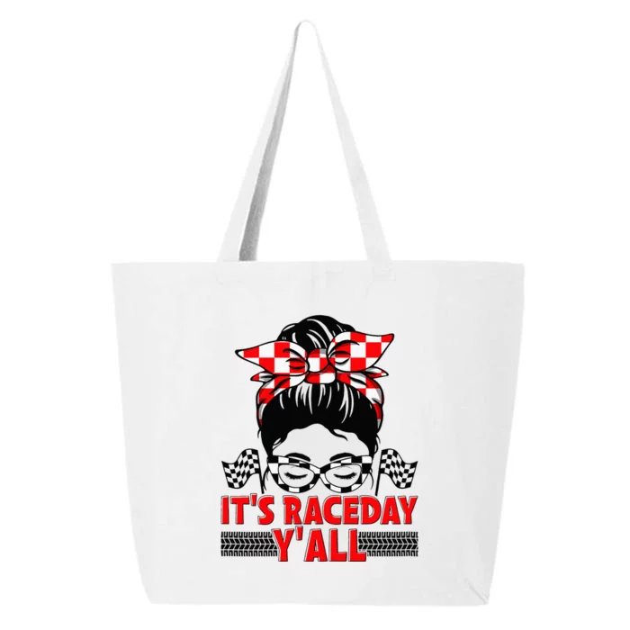 Its Race Day Yall Checkered Flag Racing Messy Bun Women 25L Jumbo Tote