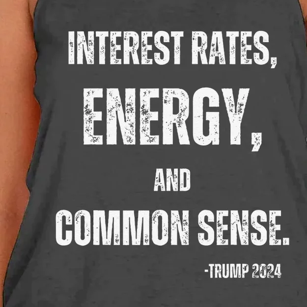 Interest Rates Energy & Common Sense Trump Saying Women's Knotted Racerback Tank