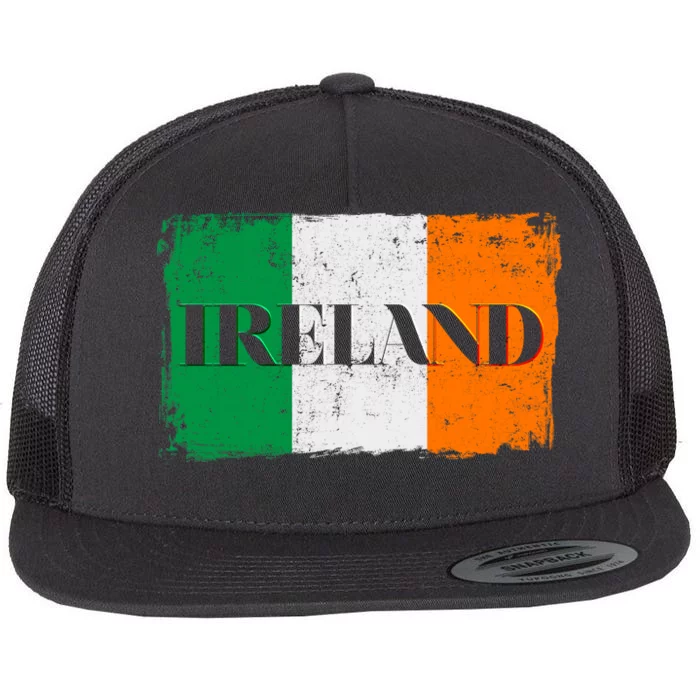 Ireland Grunge Flag Flat Bill Trucker Hat