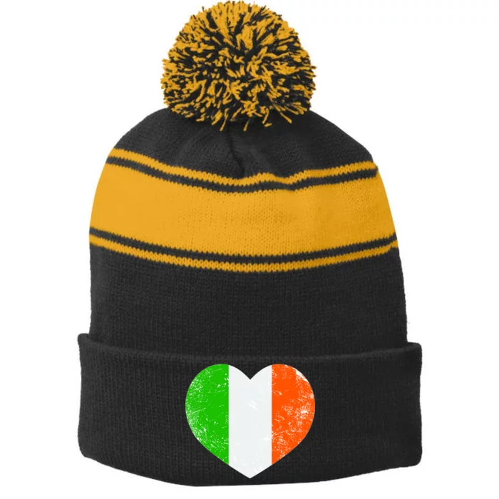 Ireland heart retro flag - St Patricks Day Stripe Pom Pom Beanie