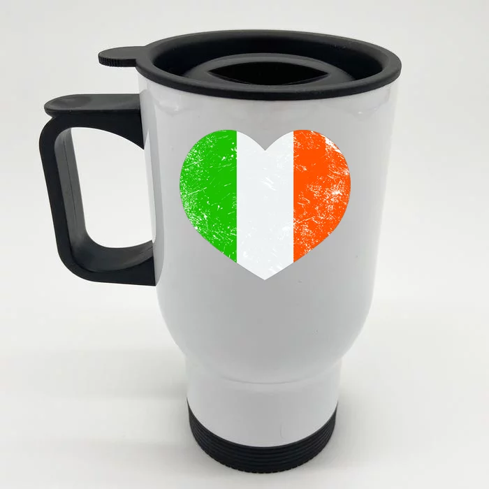 Ireland heart retro flag - St Patricks Day Front & Back Stainless Steel Travel Mug