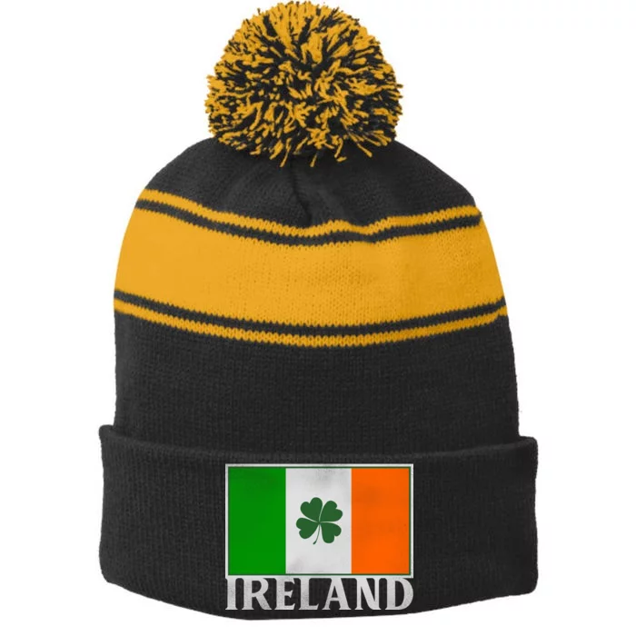 Ireland Shamrock Vintage Flag Stripe Pom Pom Beanie