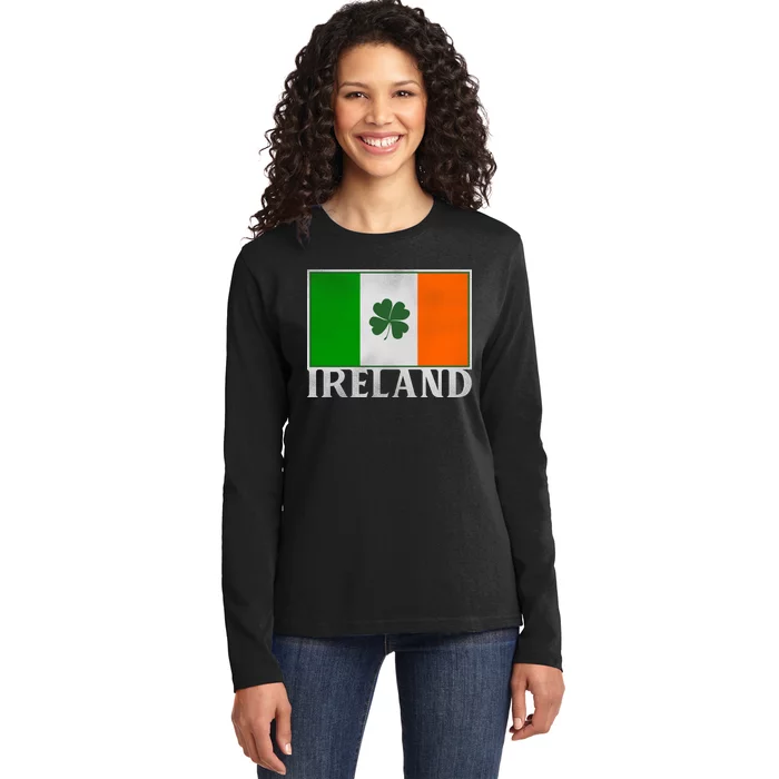 Ireland Shamrock Vintage Flag Ladies Long Sleeve Shirt