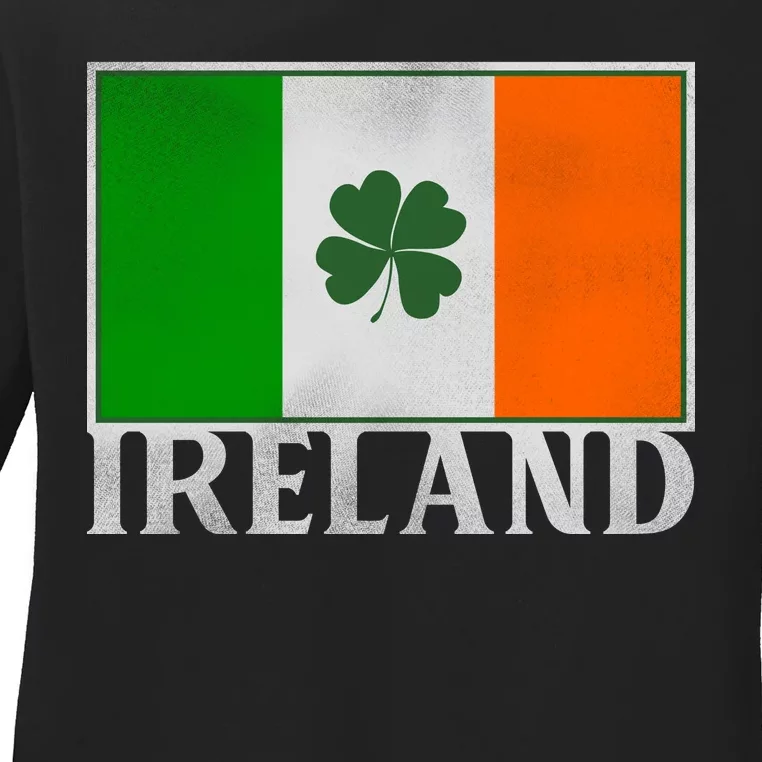 Ireland Shamrock Vintage Flag Ladies Long Sleeve Shirt