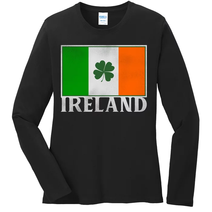 Ireland Shamrock Vintage Flag Ladies Long Sleeve Shirt