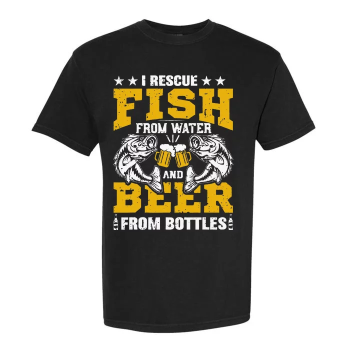 I Rescue Fish From Water Beer From Bottle Funny Fishing Garment-Dyed Heavyweight T-Shirt