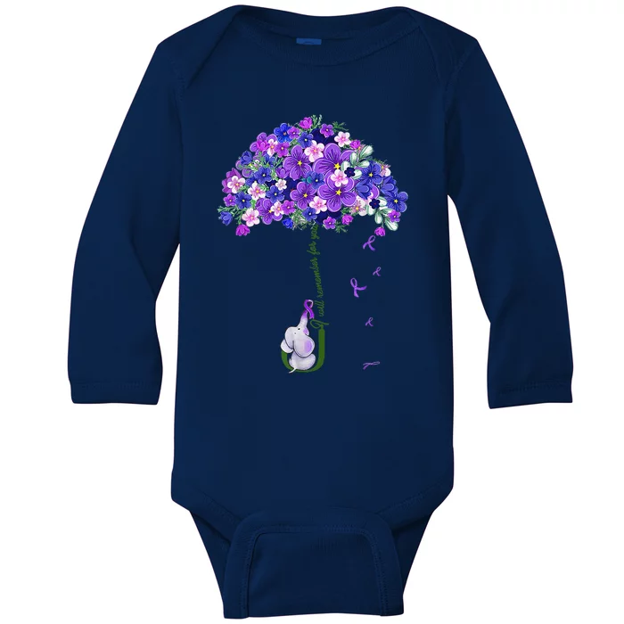 ILl Remember For You Purple Elephant AlzheimerS Awareness Cute Baby Long Sleeve Bodysuit