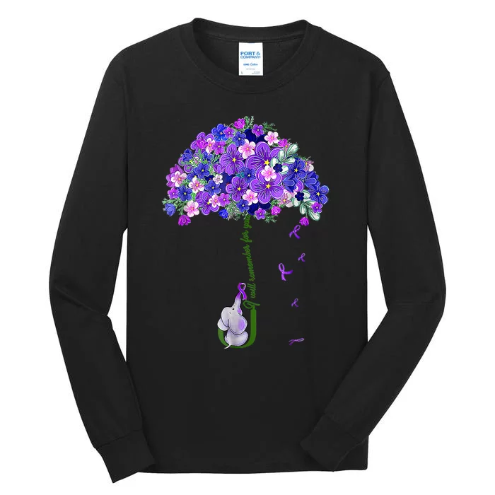 ILl Remember For You Purple Elephant AlzheimerS Awareness Tall Long Sleeve T-Shirt