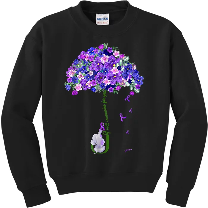 ILl Remember For You Purple Elephant AlzheimerS Awareness Kids Sweatshirt