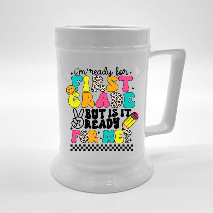 I'm Ready For 1st Grade Leopard First Day Of School Teachers Front & Back Beer Stein