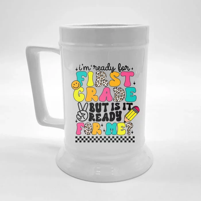 I'm Ready For 1st Grade Leopard First Day Of School Teachers Front & Back Beer Stein