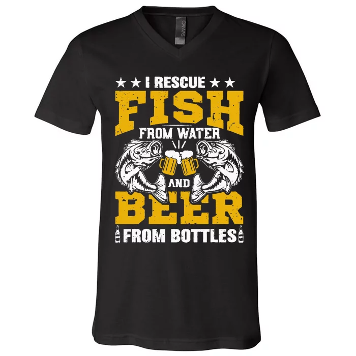 I Rescue Fish From Water Beer From Bottle Funny Fishing V-Neck T-Shirt