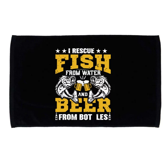 I Rescue Fish From Water Beer From Bottle Funny Fishing Microfiber Hand Towel