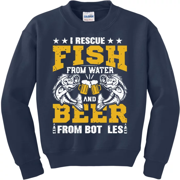 I Rescue Fish From Water Beer From Bottle Funny Fishing Kids Sweatshirt